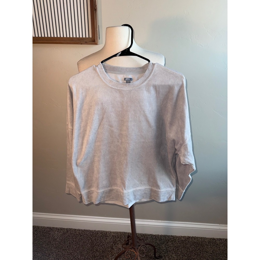 Aerie Velour Crewneck Sweatshirt Light Gray Relaxed Fit‎ Size S